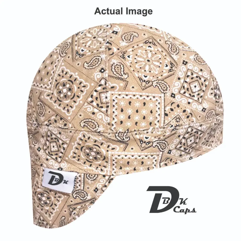 Brown Bandana (Light) Welding Cap (6 3/8", Black Liner, No, 7" Standard Length)