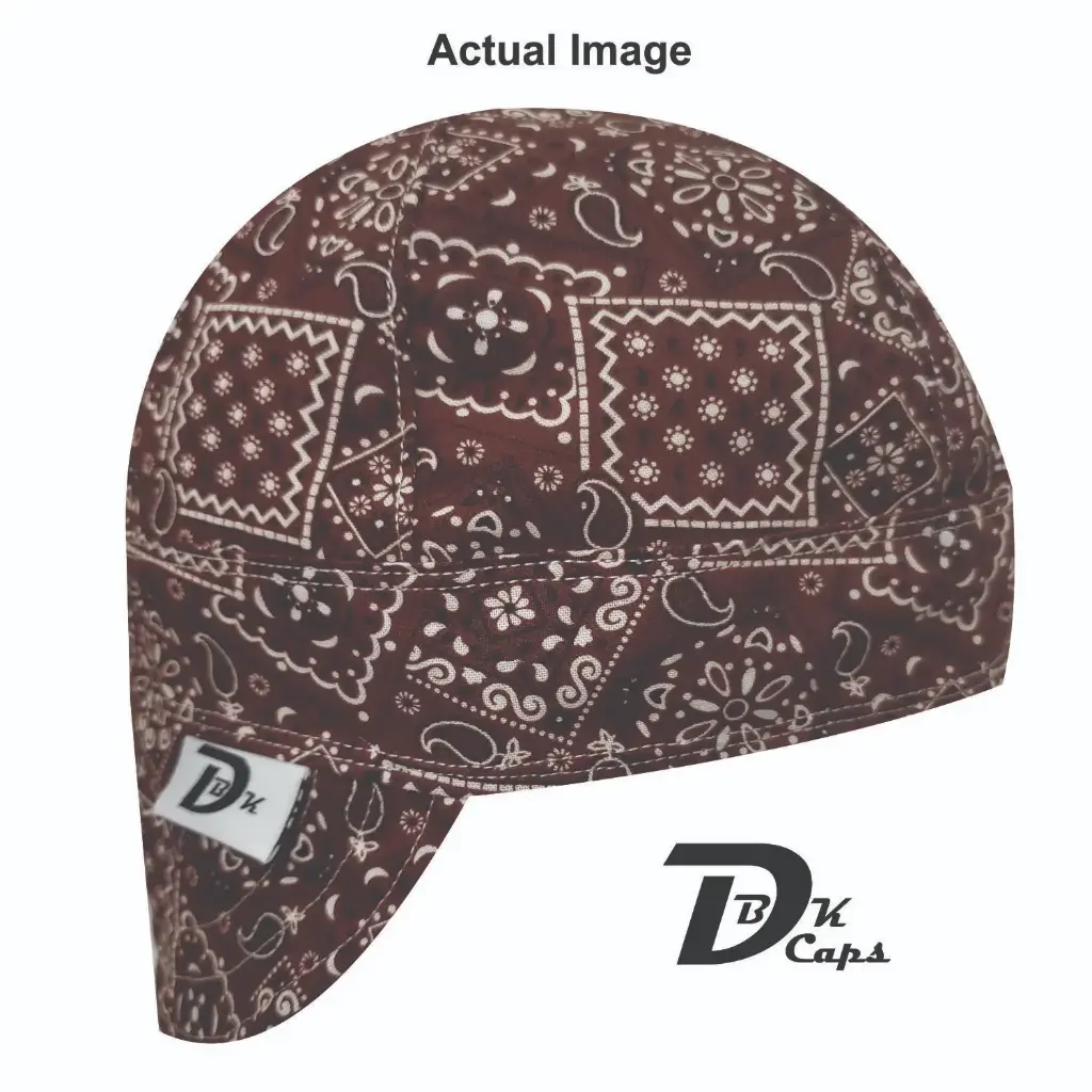 Brown Bandana (Dark) Welding Cap (6 3/8", Black Liner, No, 7" Standard Length)
