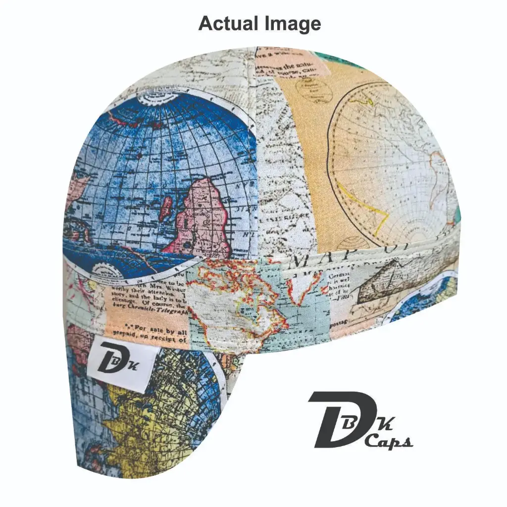 Blue World Map Welding Cap (6 3/8", Black Liner, No, 7" Standard Length)