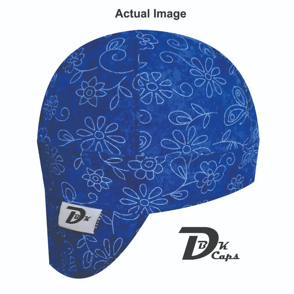 Blue Sundrenched Flower Welding Cap (6 3/8", Black Liner, No, 7" Standard Length)