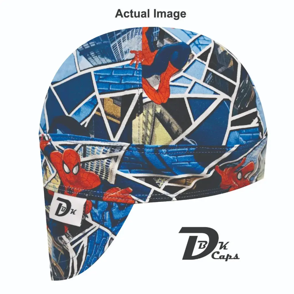 Blue Spiderman Welding Cap (6 3/8", Black Liner, No, 7" Standard Length)
