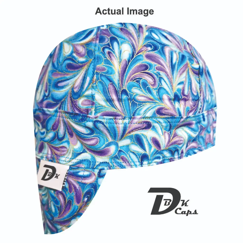 Blue Peacock Swirl Welding Cap (6 3/8", Black Liner, No, 7" Standard Length)
