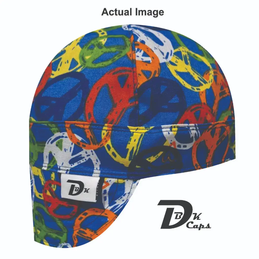 Blue Peace Sign Welding Cap (6 3/8", Black Liner, No, 7" Standard Length)