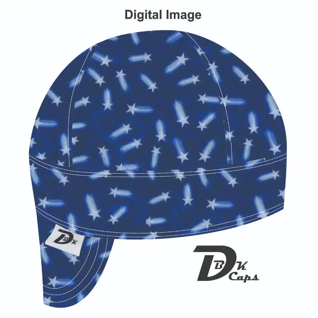 Blue Patriotic Shooting Star Welding Cap (6 3/8", Black Liner, No, 7" Standard Length)