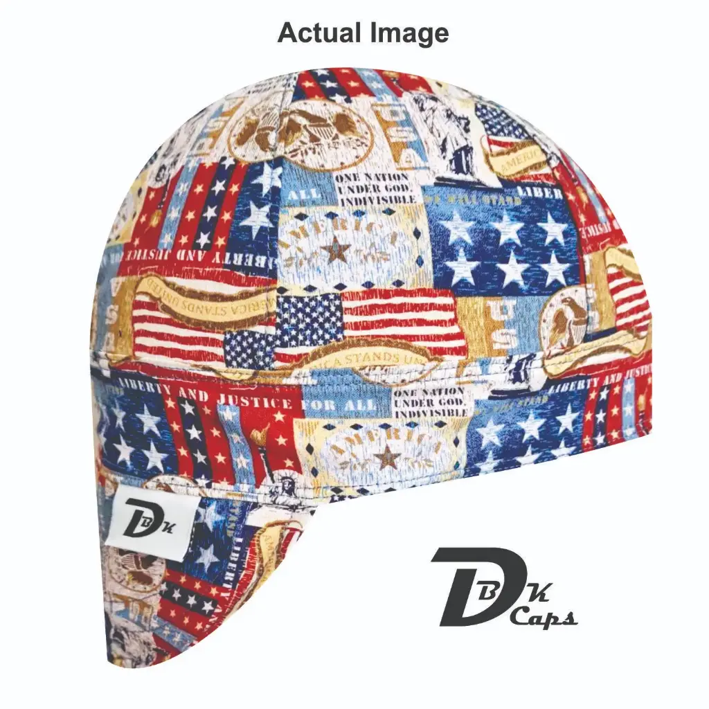 Blue Patriotic Patch Welding Cap (6 3/8", Black Liner, No, 7" Standard Length)