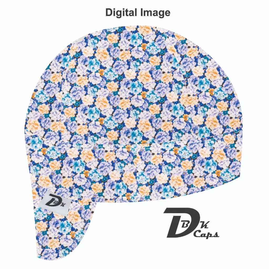 Blue Flower Packed Welding Cap (6 3/8", Black Liner, No, 7" Standard Length)