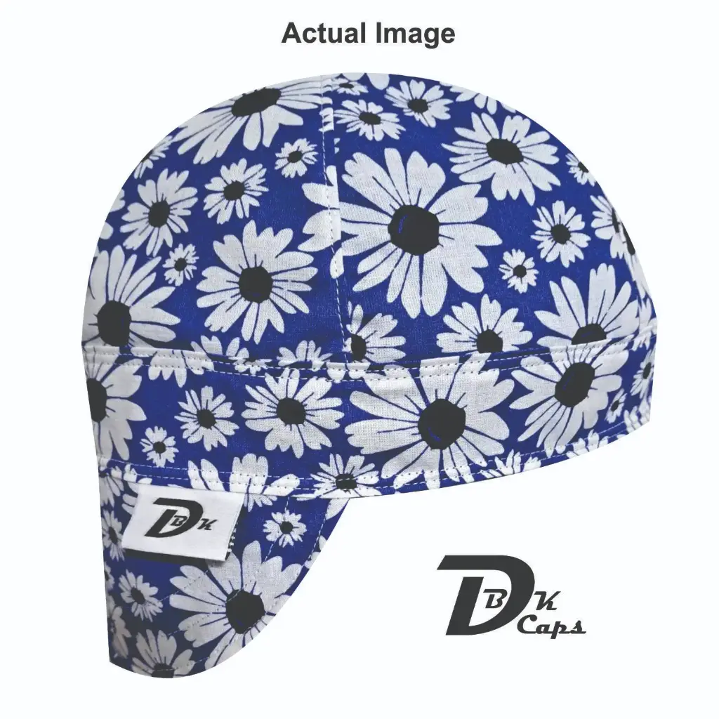 Blue Daisy (Large) Welding Cap (6 3/8", Black Liner, No, 7" Standard Length)