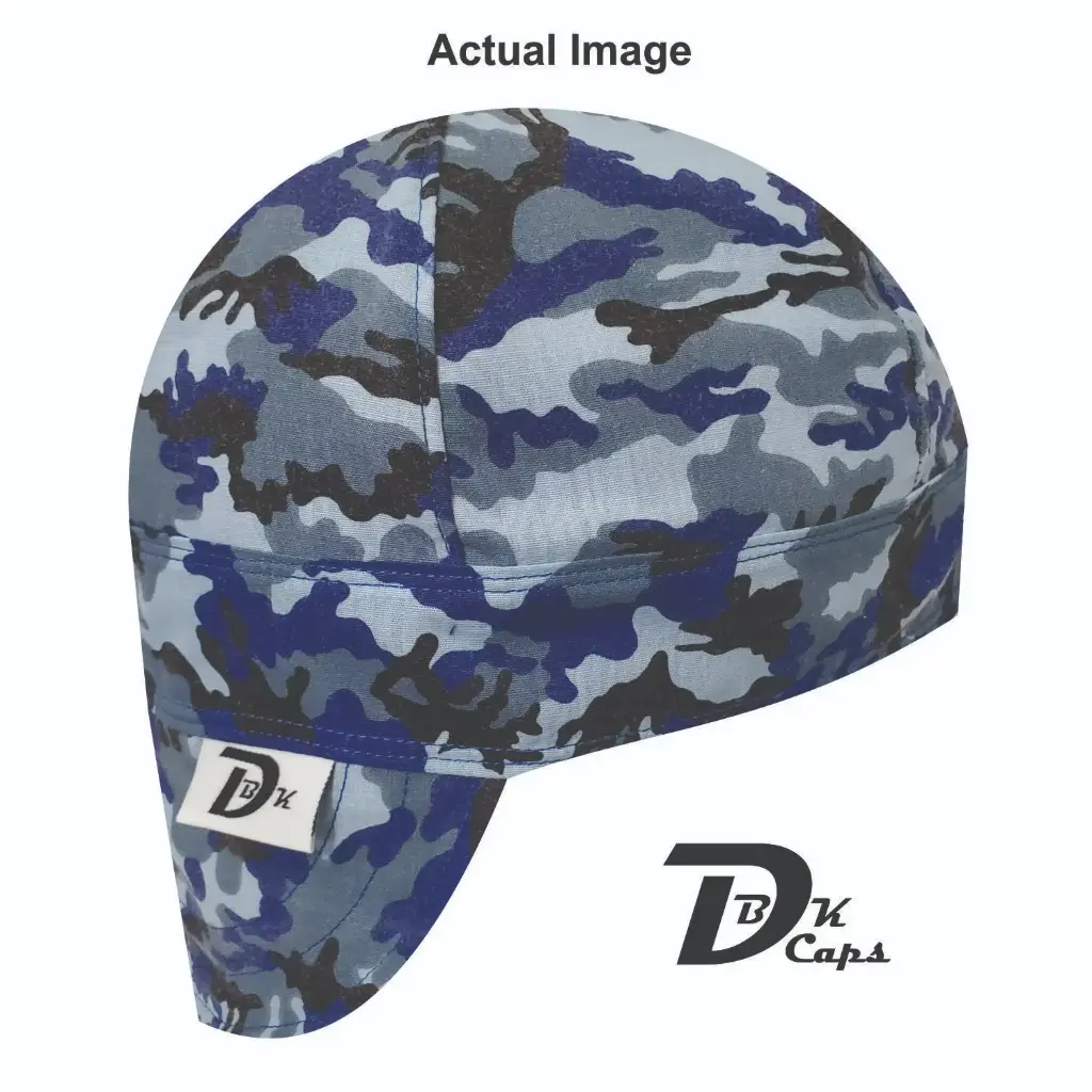 Blue Camo (Dark) Welding Cap (6 3/8", Black Liner, No, 7" Standard Length)