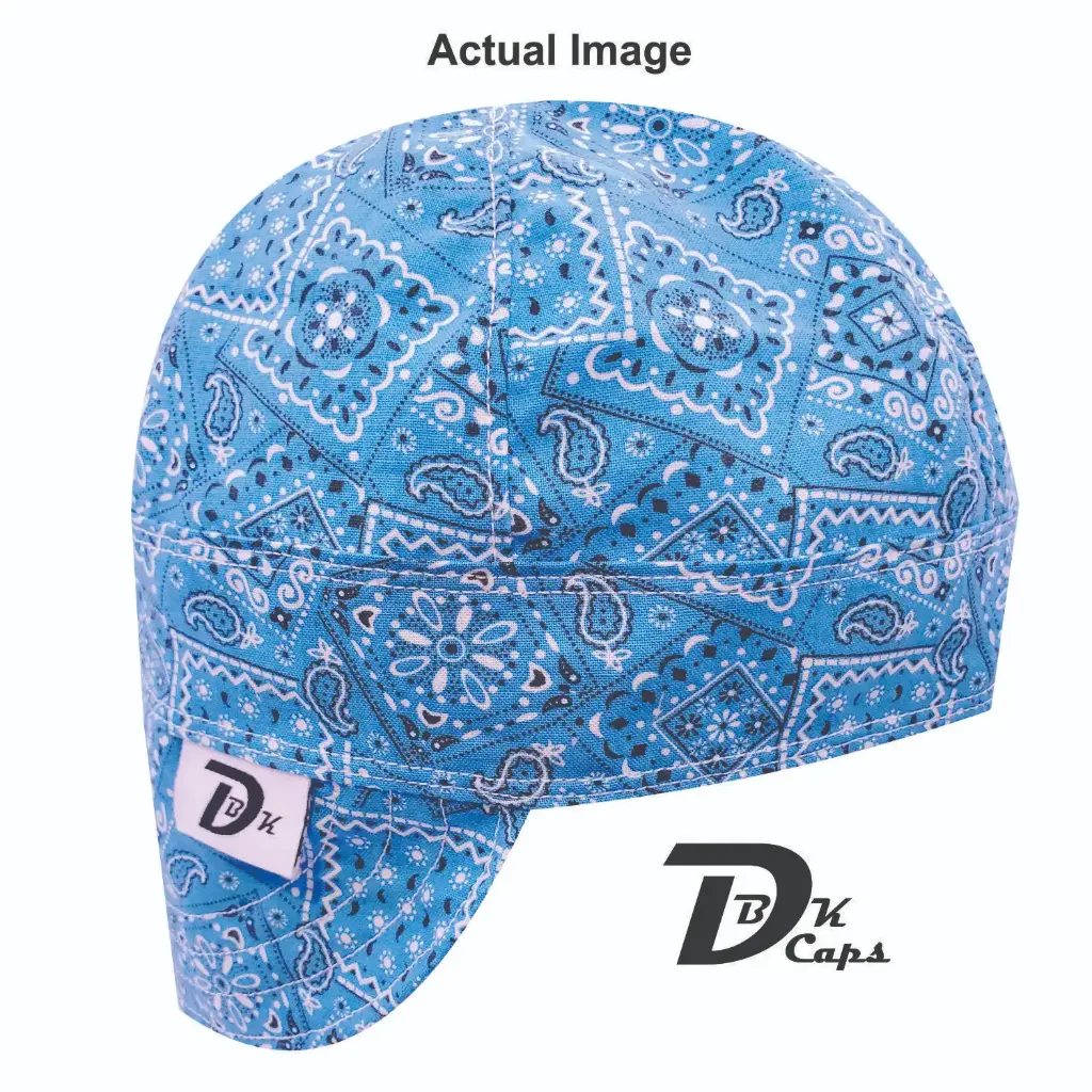 Blue Bandana (Light) Welding Cap (6 3/8", Black Liner, No, 7" Standard Length)