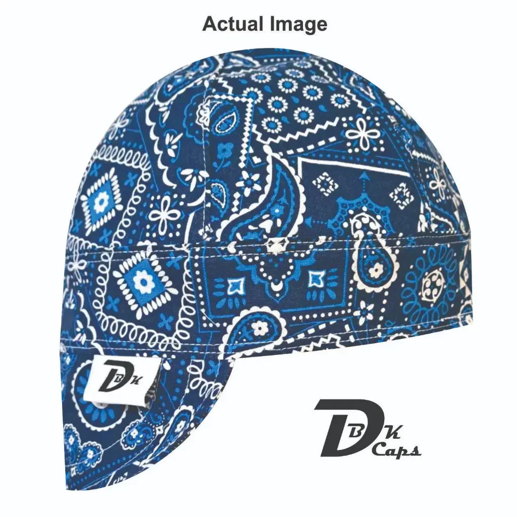 Blue Bandana (Dark) Welding Cap (6 3/8", Black Liner, No, 7" Standard Length)