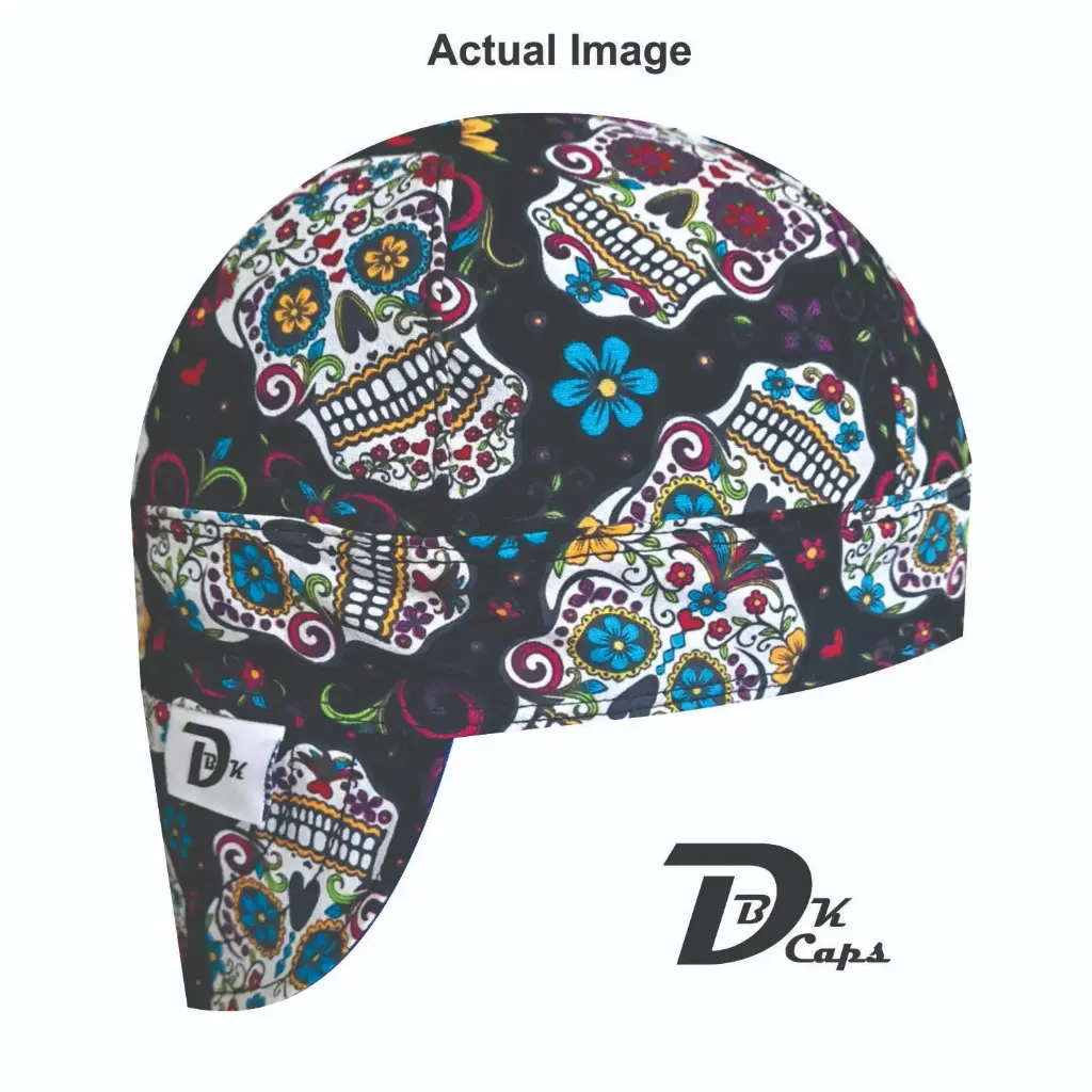 Black Sugar Skull Welding Cap (6 3/8", Black Liner, No, 7" Standard Length)