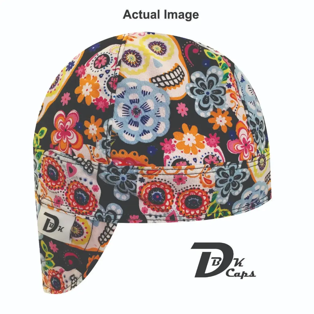 Black Sugar Skull Large Welding Cap (6 3/8", Black Liner, No, 7" Standard Length)