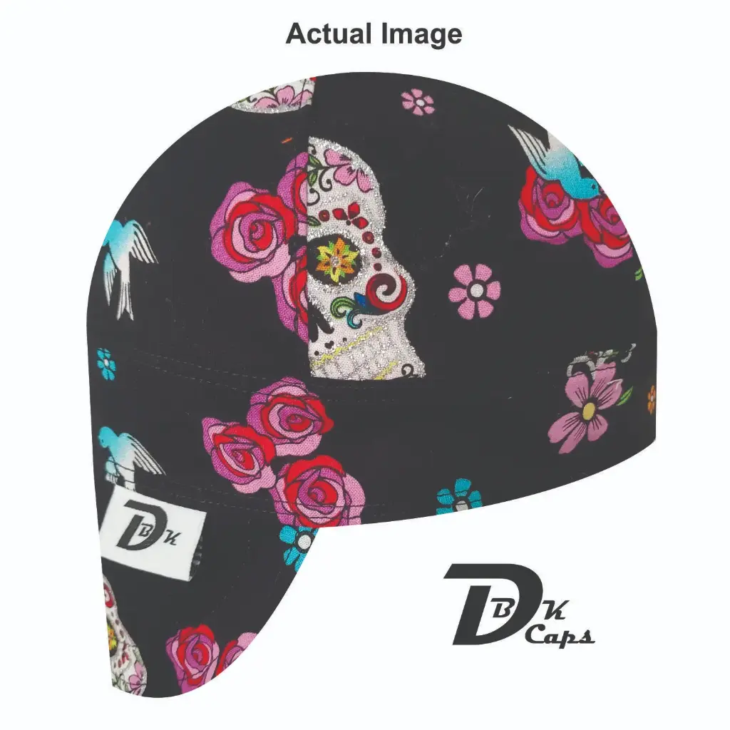 Black Sugar Skull Glitter Welding Cap (6 3/8", Black Liner, No, 7" Standard Length)