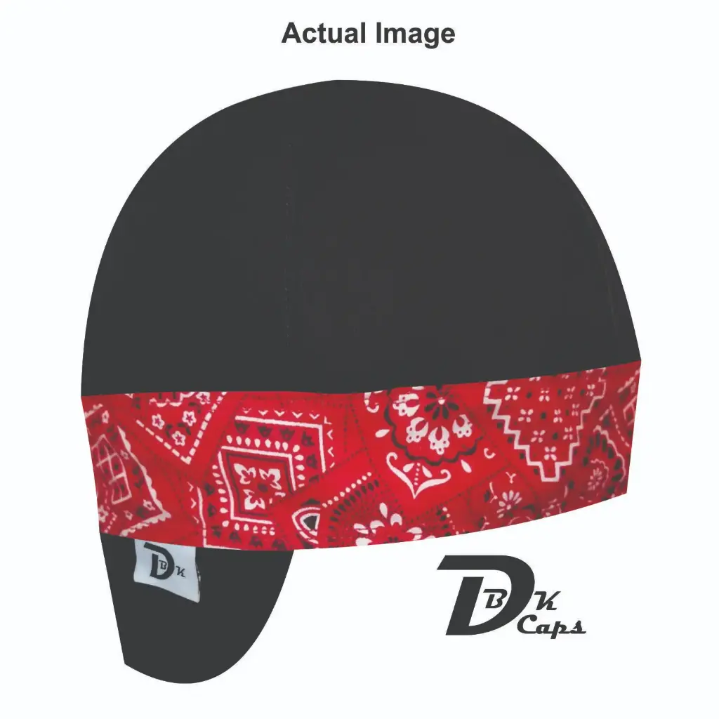 Black Solid Red Bandana Band Welding Cap (6 3/8", Black Liner, No, 7" Standard Length)