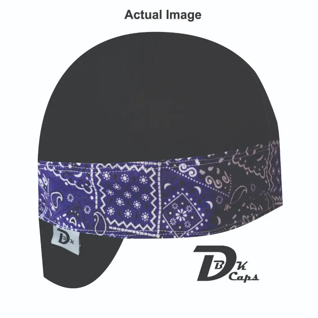 Black Solid Purple Bandana (Dark) Band Welding Cap (6 3/8", Black Liner, No, 7" Standard Length)