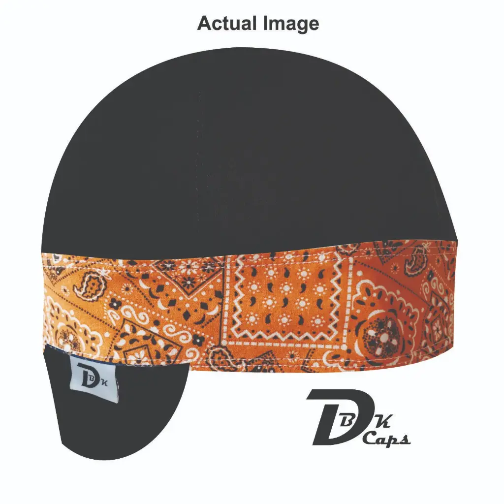 Black Solid Orange Bandana (Dark) Band Welding Cap (6 3/8", Black Liner, No, 7" Standard Length)