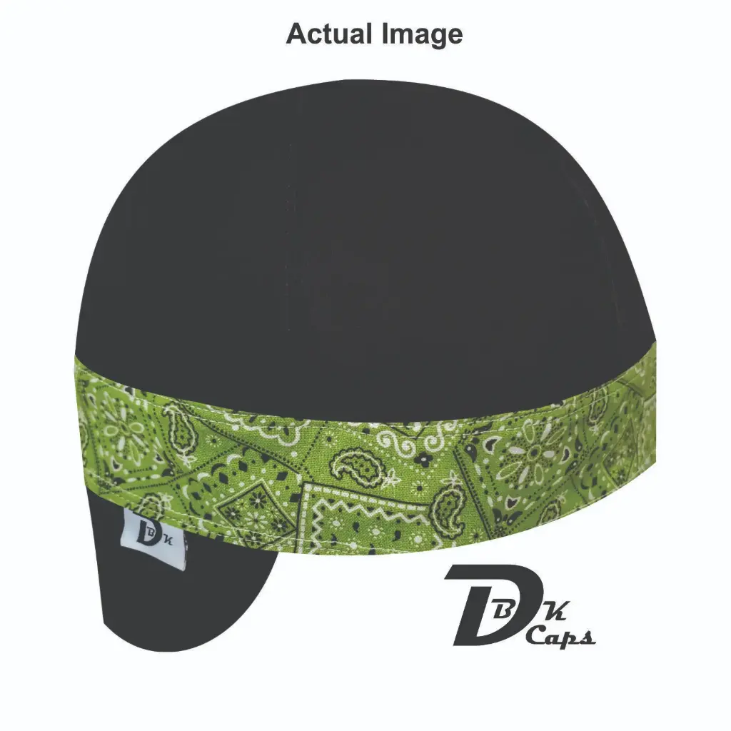 Black Solid Green Bandana (Lime) Band Welding Cap (6 3/8", Black Liner, No, 7" Standard Length)