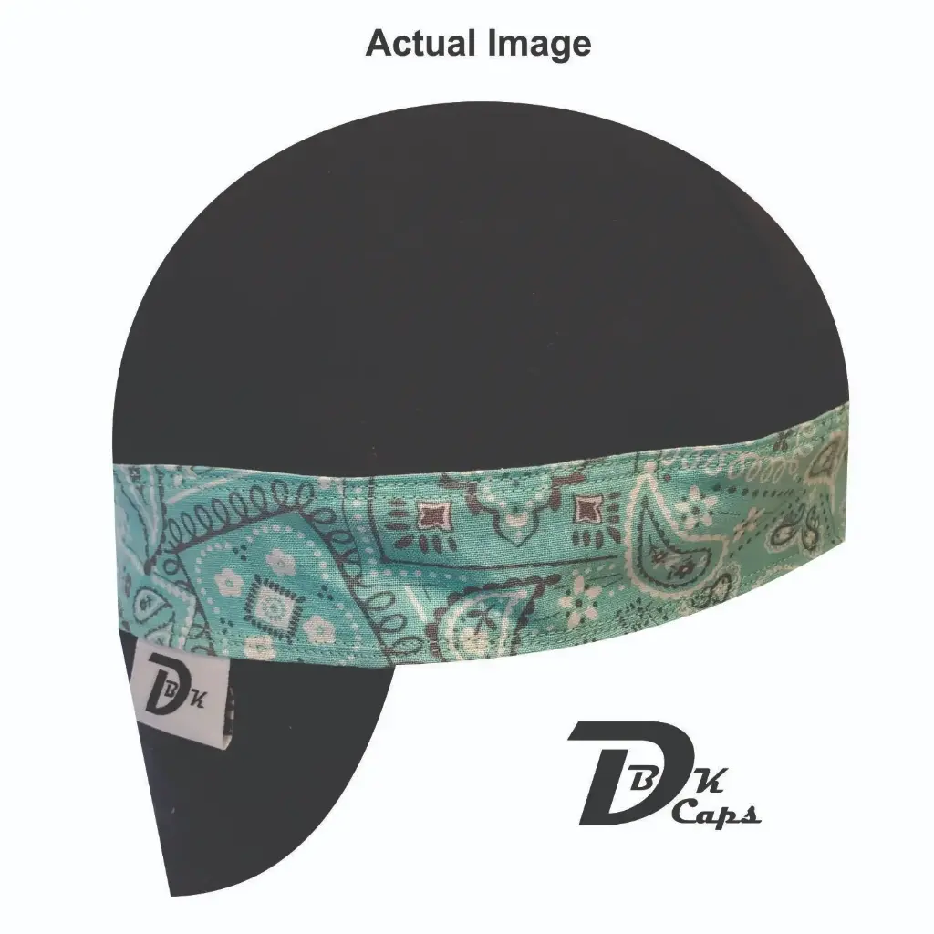 Black Solid Green Bandana (Light) Band Welding Cap (6 3/8", Black Liner, No, 7" Standard Length)