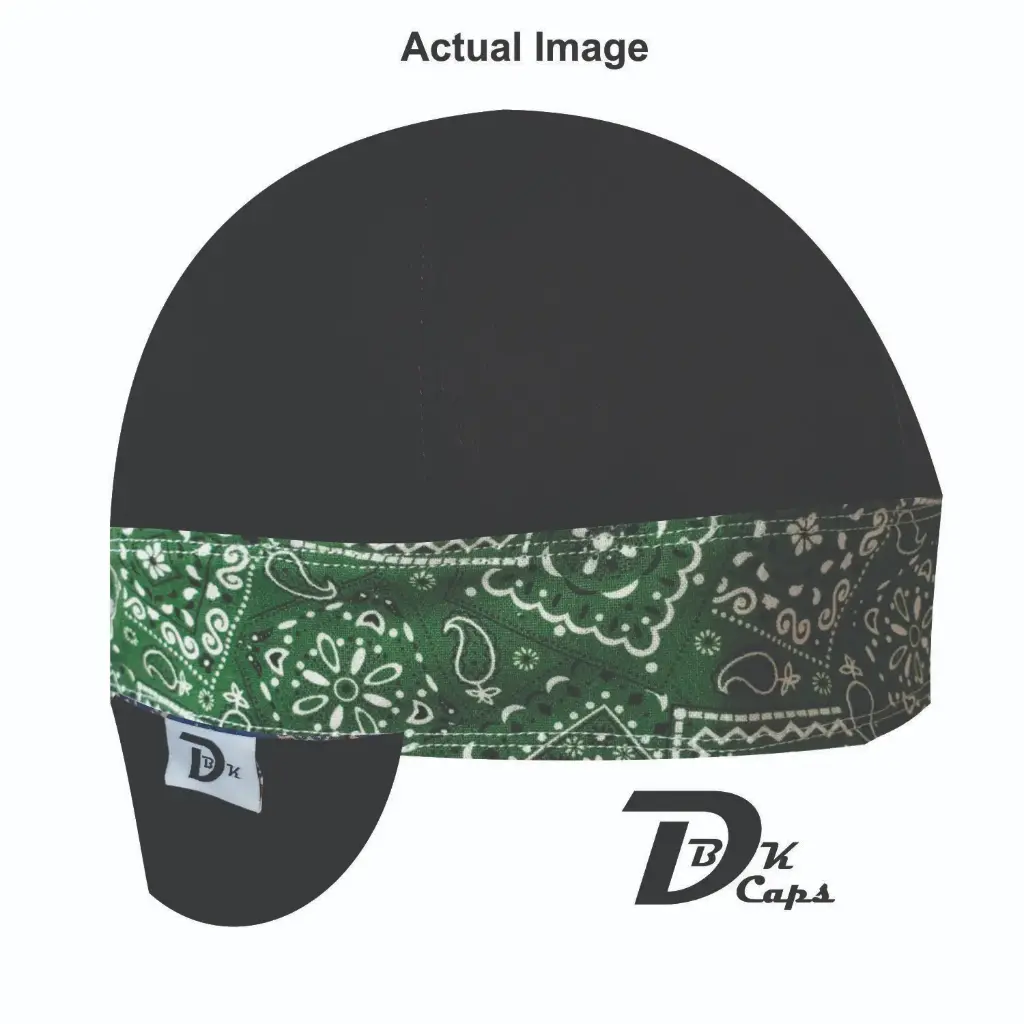 Black Solid Green Bandana (Dark) Band Welding Cap (6 3/8", Black Liner, No, 7" Standard Length)