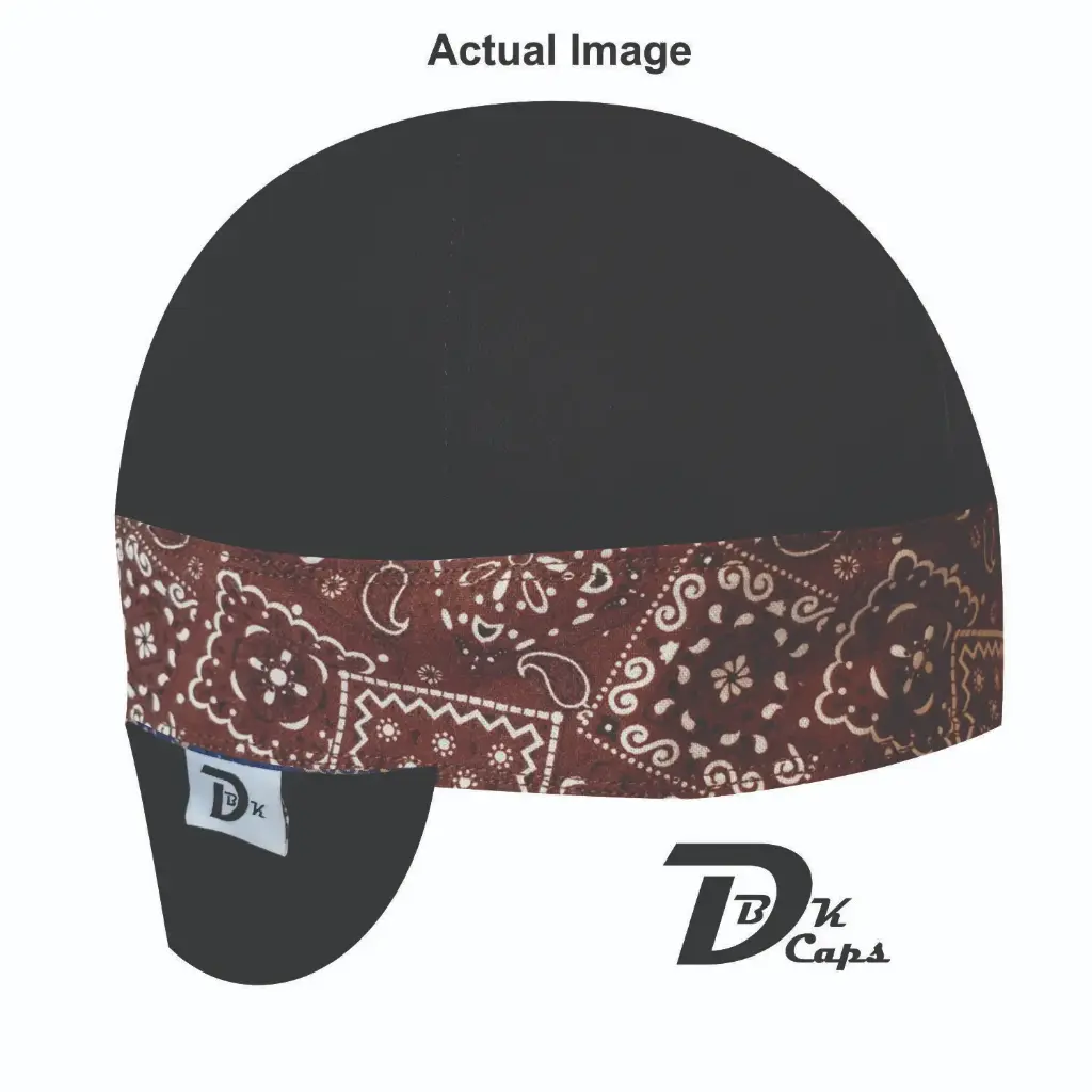 Black Solid Brown Bandana (Dark) Band Welding Cap (6 3/8", Black Liner, No, 7" Standard Length)