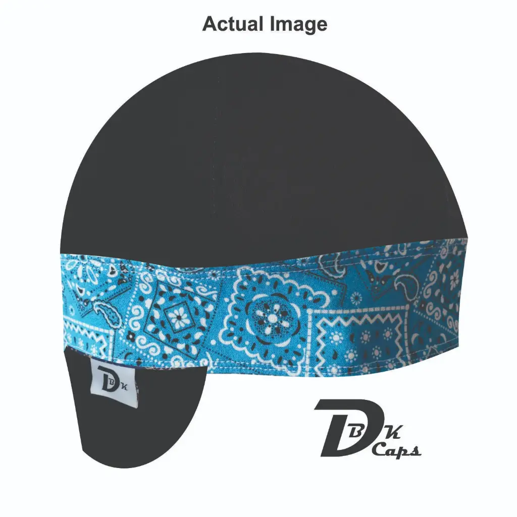 Black Solid Blue Bandana (Light) Band Welding Cap (6 3/8", Black Liner, No, 7" Standard Length)