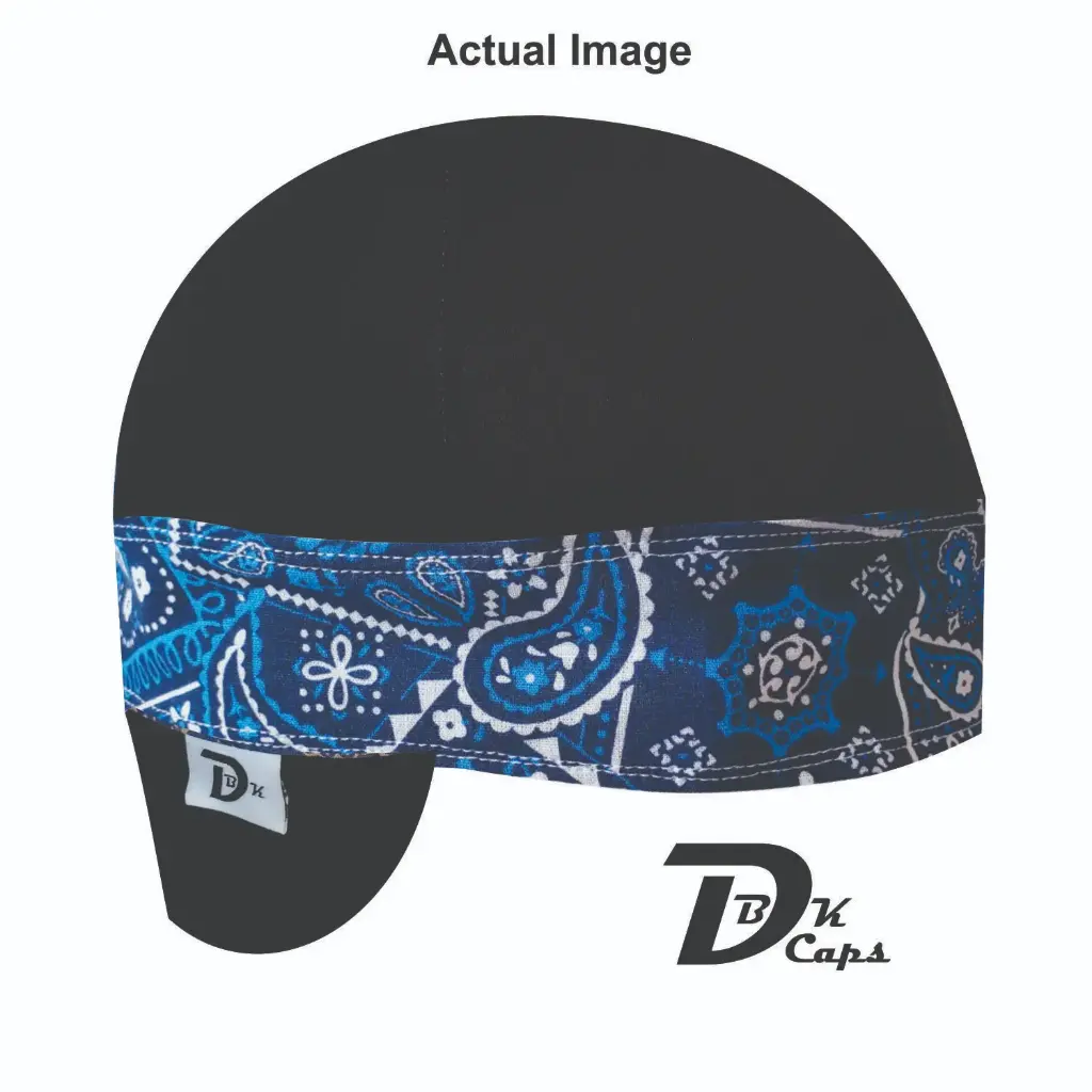 Black Solid Blue Bandana (Dark) Band Welding Cap (6 3/8", Black Liner, No, 7" Standard Length)